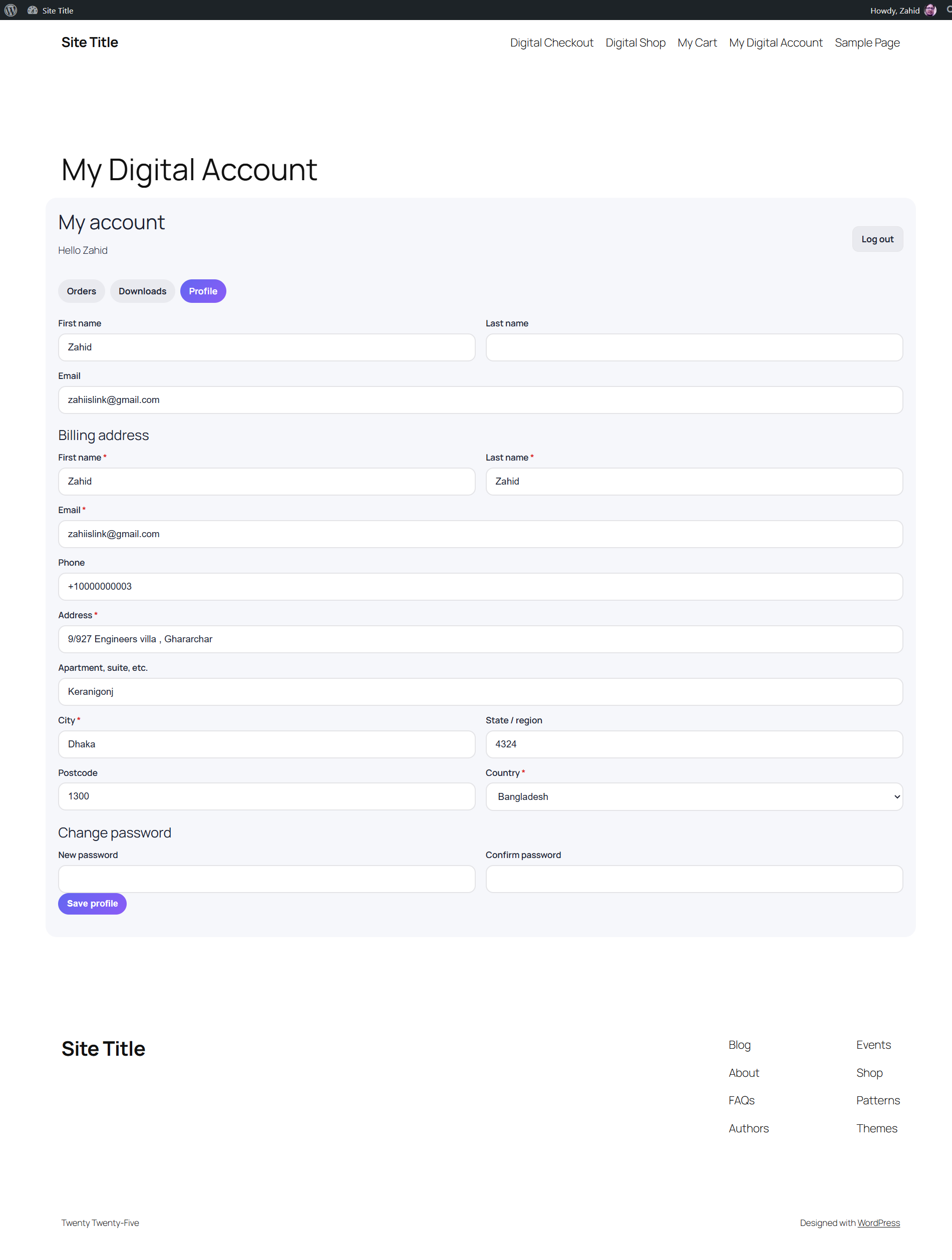 My Digital Account profile tab