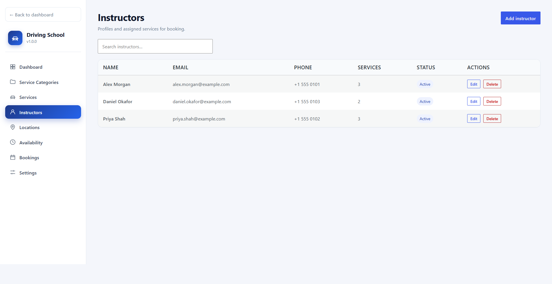 Instructors list