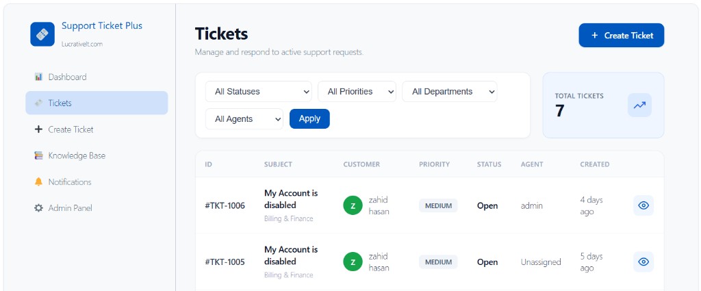 Ticket list (staff)