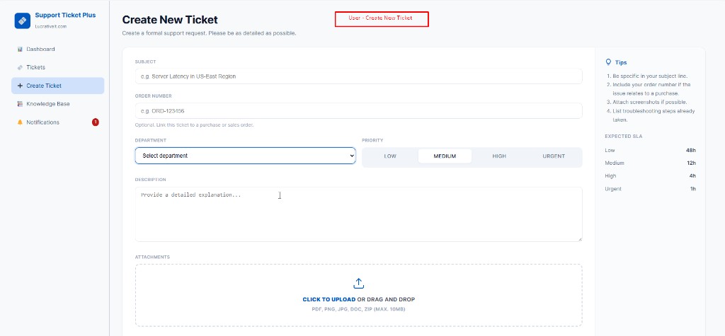 Create New Ticket (customer)