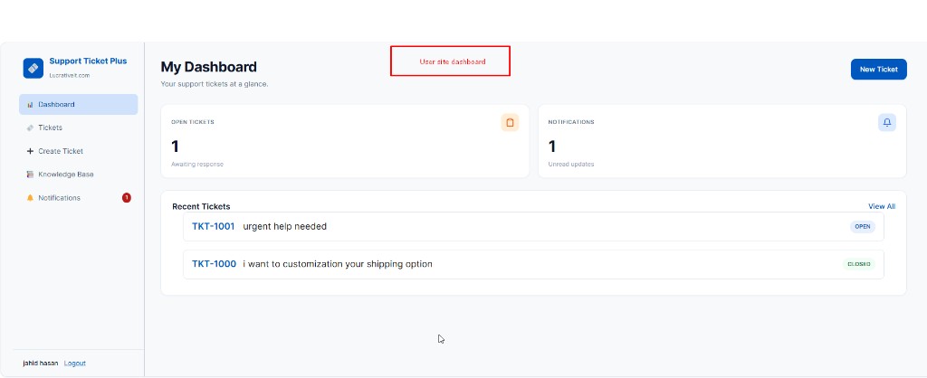 User dashboard